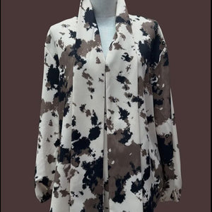 Loretta Beige Cow Print Ribbon Blouse