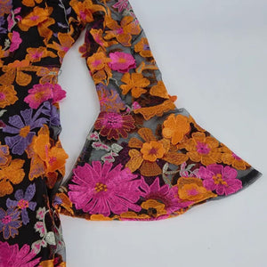 Embroidered Evening Dress with Trumpet Sleeve