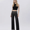 High Rise Raw Hem Rhinestone Slim Wide Jeans