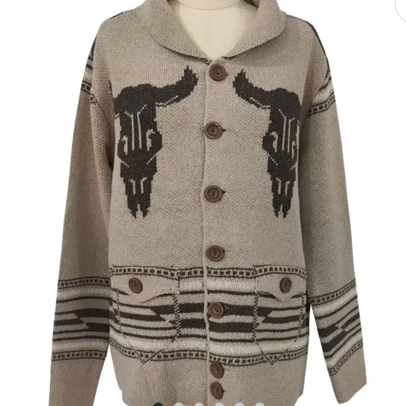 Western Cowboy Rodeo Horse Knit Sweater Cardigan