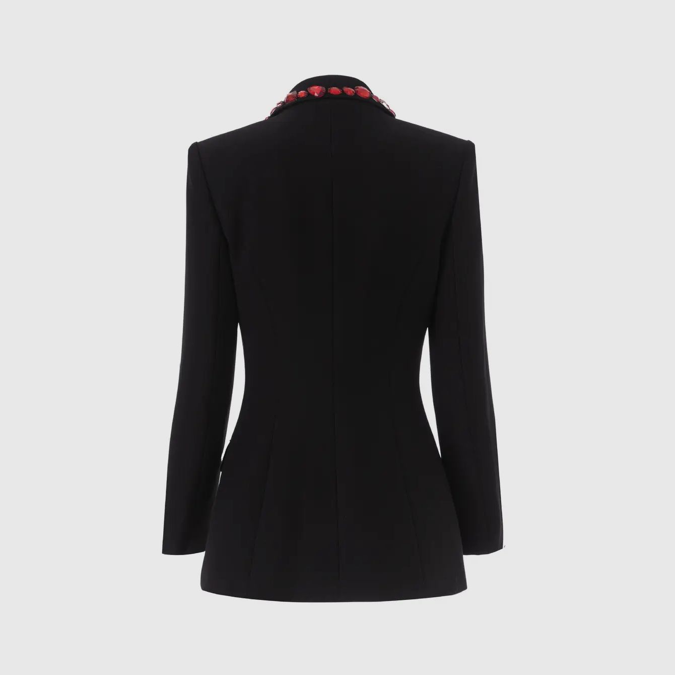 Slim Black Blazer with Red Gemstones
