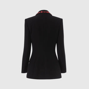 Slim Black Blazer with Red Gemstones