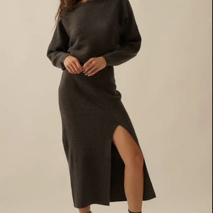 Rib Knit One Shoulder Dolman Midi Sweater Dress