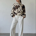 Loretta Beige Cow Print Ribbon Blouse