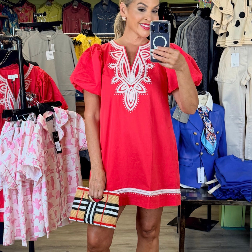 EMBROIDERED DETAIL MINI DRESS