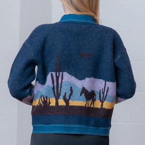 Sweater Jacket with Collar Denim