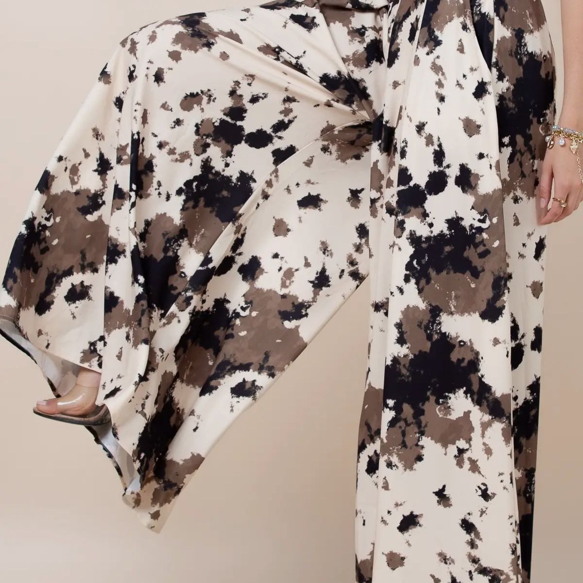Linda Abstract Cow Print Wide Leg Palazzo Pants