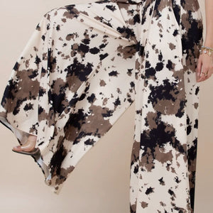 Linda Abstract Cow Print Wide Leg Palazzo Pants