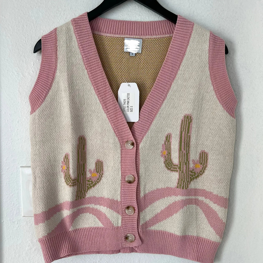 Pink Cactus Sweater Vest