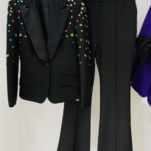 Diamond Beaded Jacket and Bootcut Pant Suit