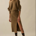 Rib Knit One Shoulder Dolman Midi Sweater Dress