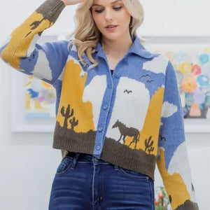 Cozy Sweater Knit Horse Cardigan
