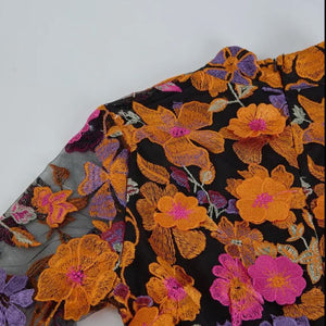 Embroidered Evening Dress with Trumpet Sleeve