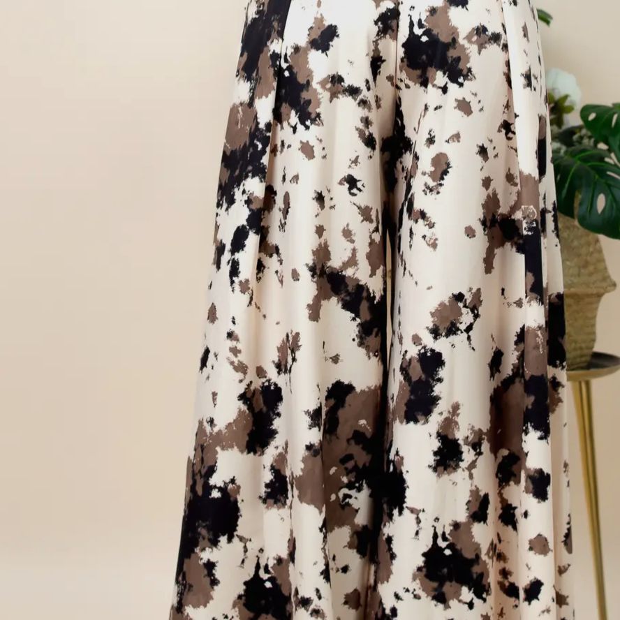 Linda Abstract Cow Print Wide Leg Palazzo Pants