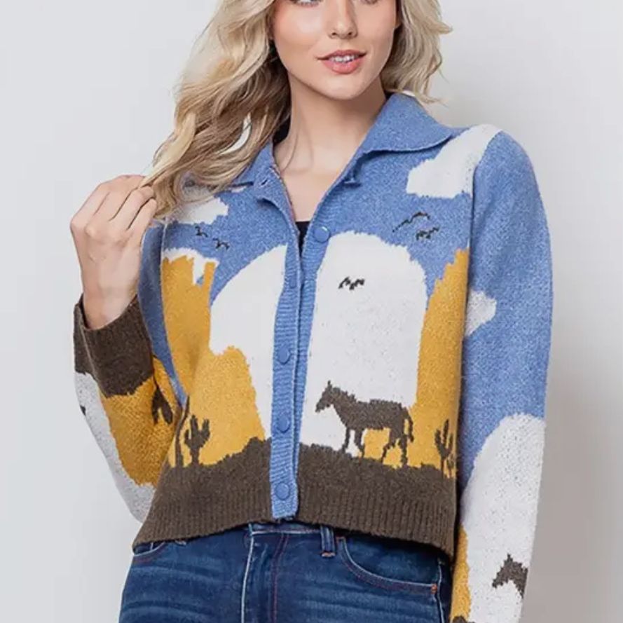 Cozy Sweater Knit Horse Cardigan