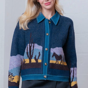 Sweater Jacket with Collar Denim