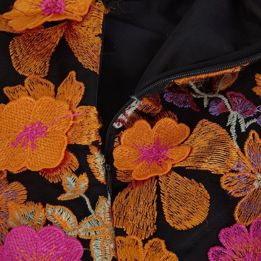 Embroidered Evening Dress with Trumpet Sleeve