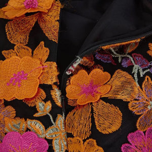 Embroidered Evening Dress with Trumpet Sleeve