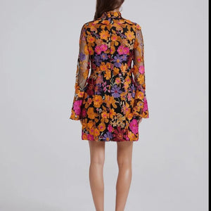 Embroidered Evening Dress with Trumpet Sleeve