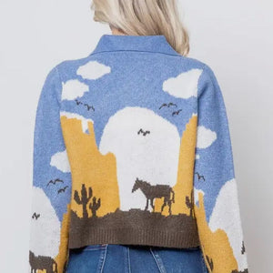 Cozy Sweater Knit Horse Cardigan