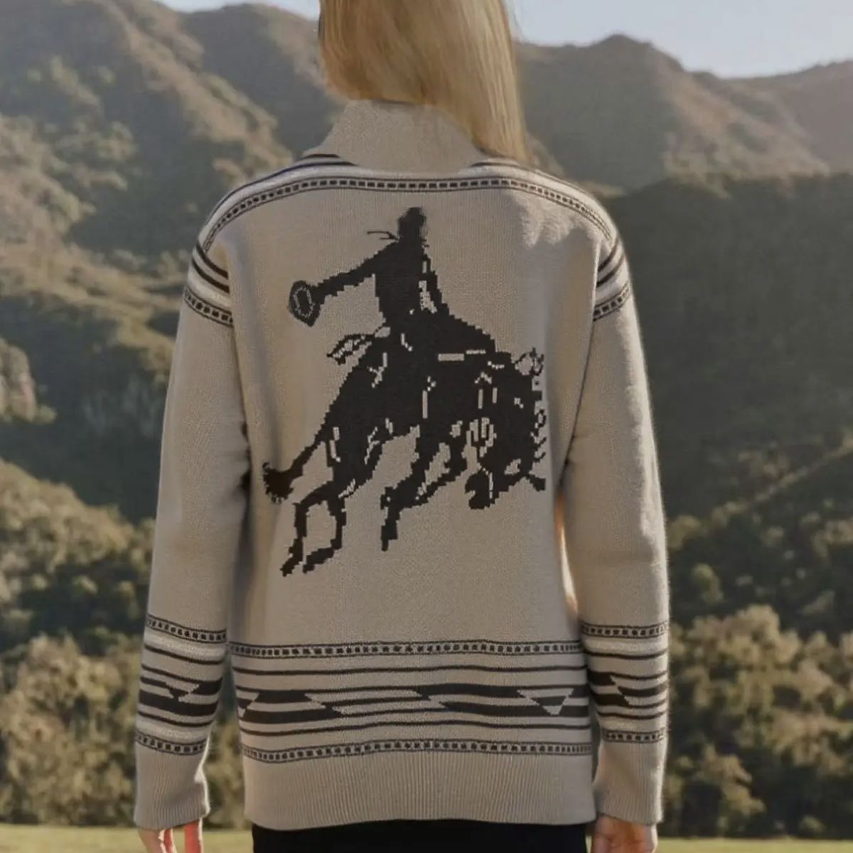 Western Cowboy Rodeo Horse Knit Sweater Cardigan