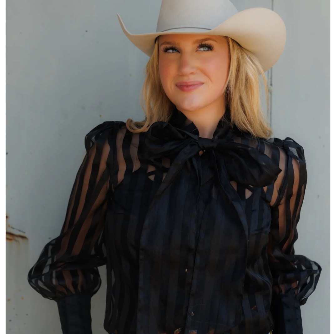 Black Stripe LS Tie Top