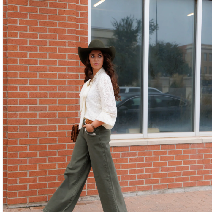 Wide Leg Denim Olive and Black