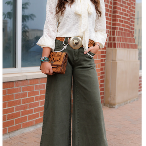 Wide Leg Denim Olive and Black