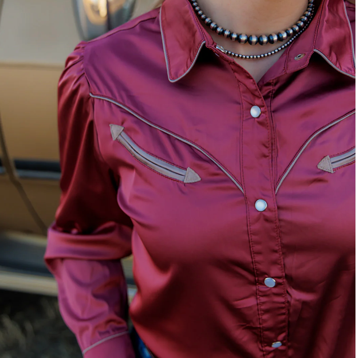 Satin Berry Long Sleeve Pearl Snap