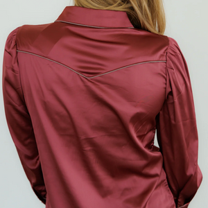 Satin Berry Long Sleeve Pearl Snap