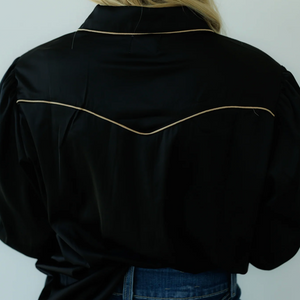 Satin Black Long Sleeve Pearl Snap