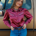 Satin Berry Long Sleeve Pearl Snap