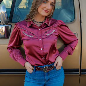 Satin Berry Long Sleeve Pearl Snap