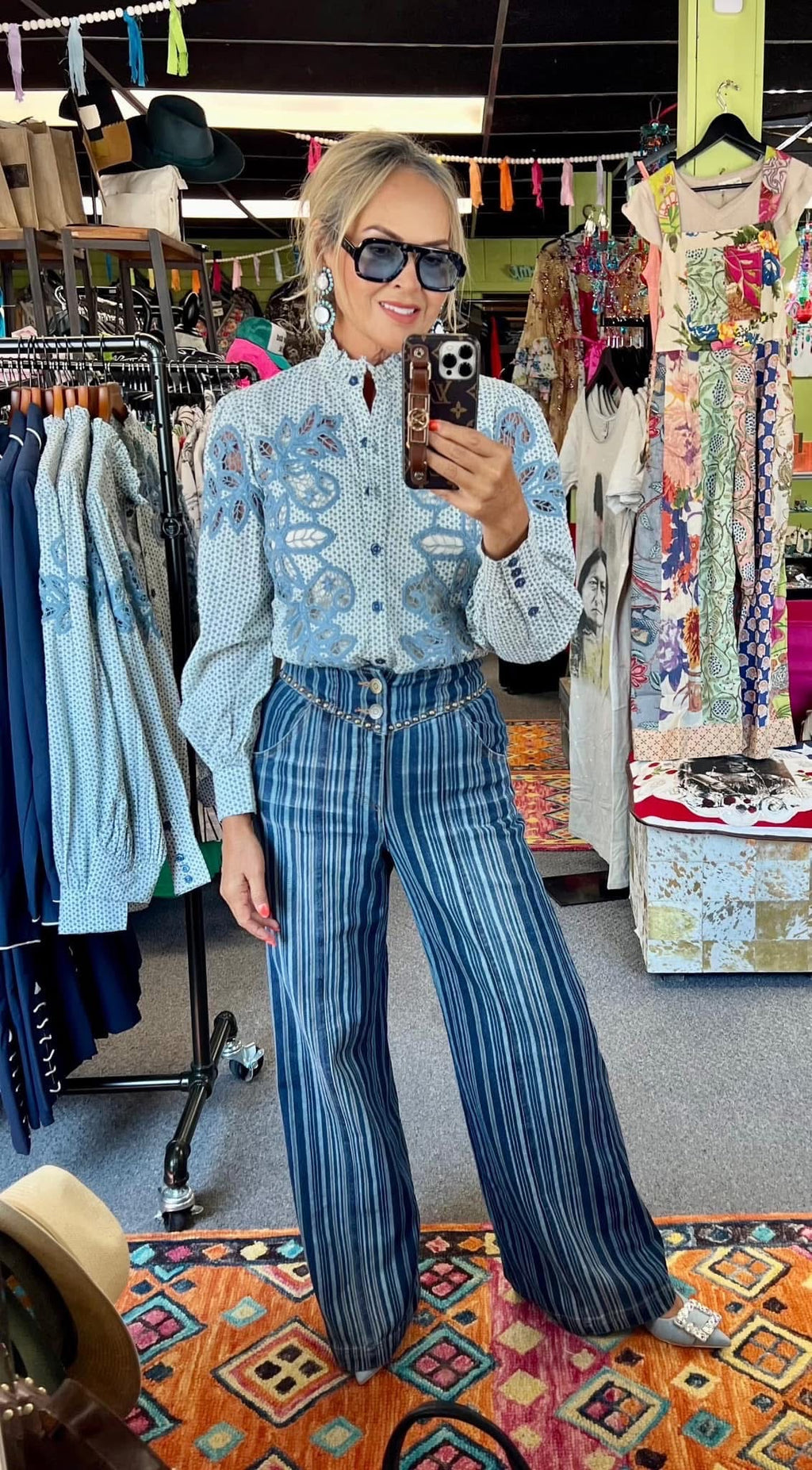 Double D Ranch Bent Fork Indigo and Ivory Blouse