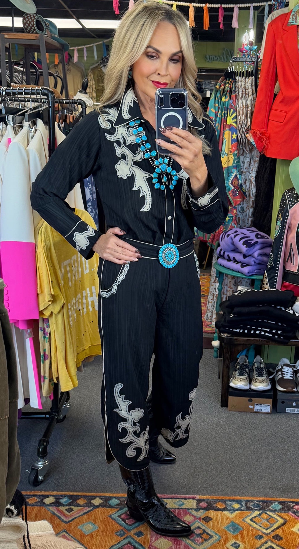 Black Western Appliqué Top