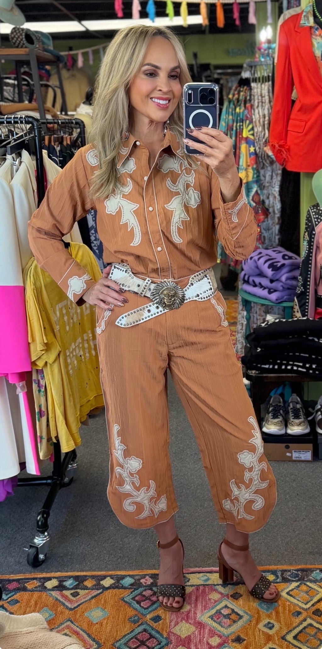 Black Western Appliqué Top