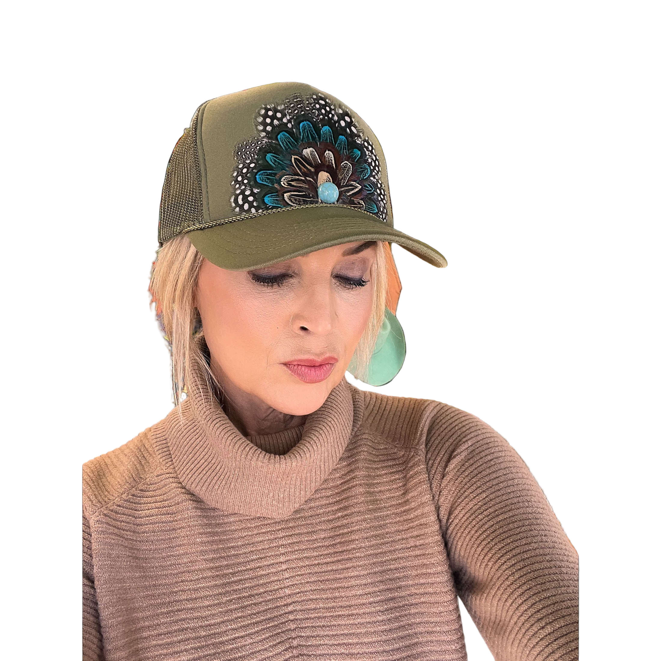 Olive Green Feather Cap