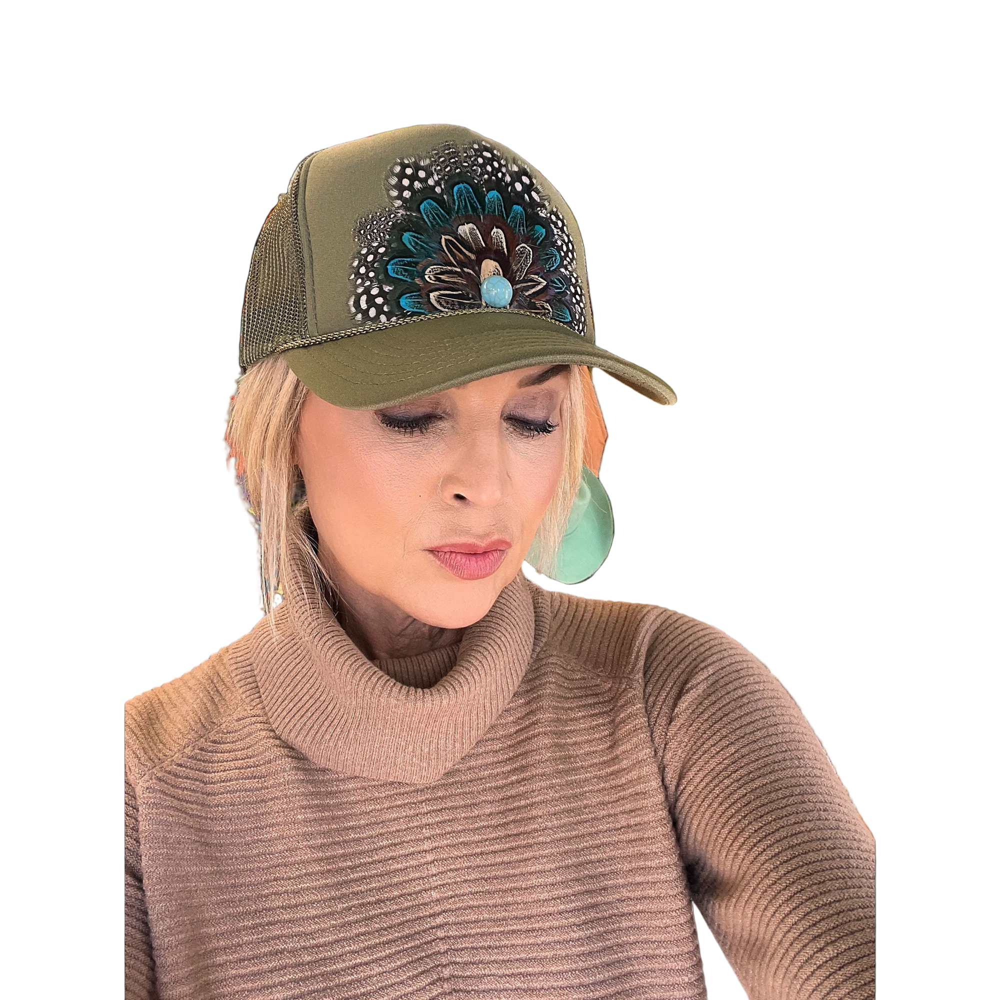 Olive Green Feather Cap