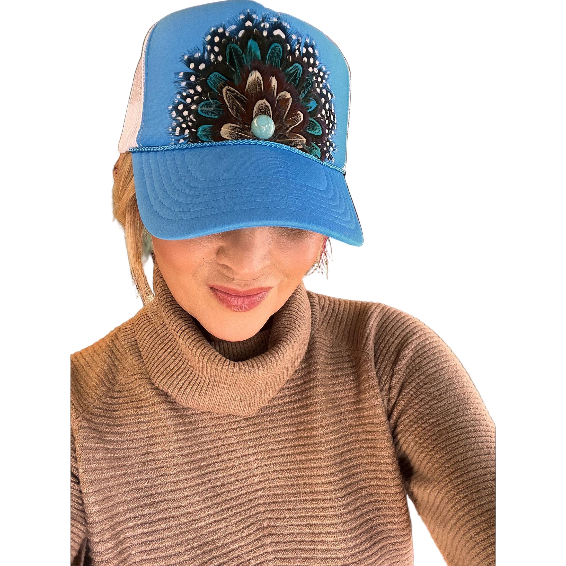 Blue/White Feather Cap