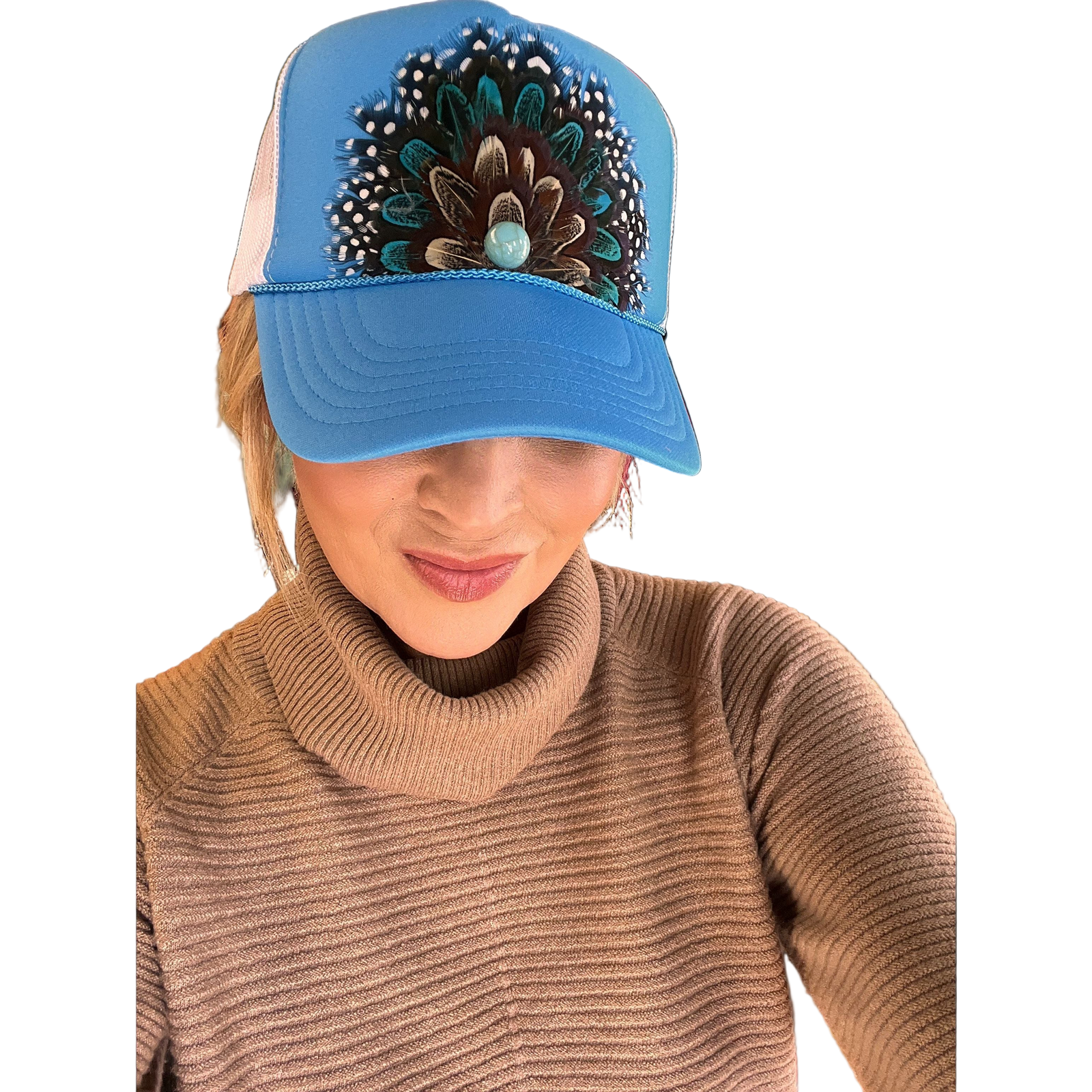 Blue/White Feather Cap