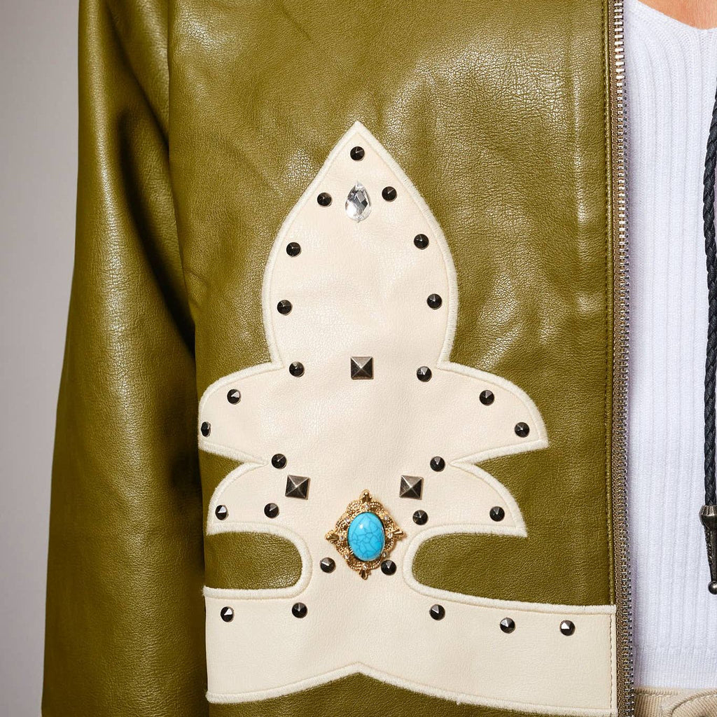 Faux Leather Studded Oversized Zip-Up Jacket