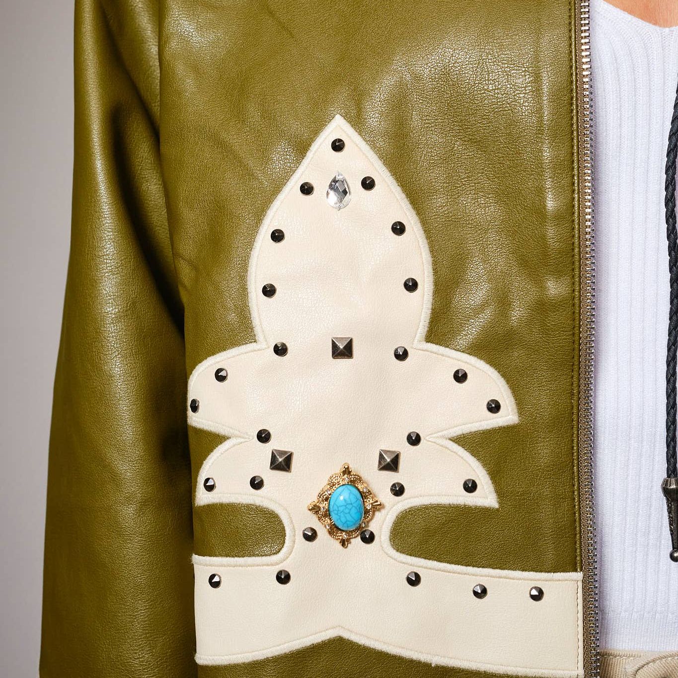 Faux Leather Studded Oversized Zip-Up Jacket