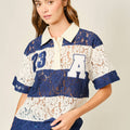 LACE STRIPE POLO TOP
