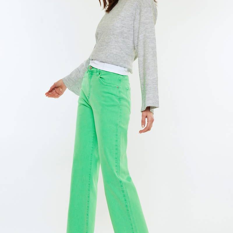High Rise Slim Wide Leg Neon Green