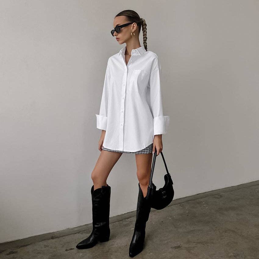 White Lapel Collar Botton Down Fit Daily Shirt