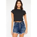 HIGH RISE DISTRESSED MOM SHORTS DARK WASH