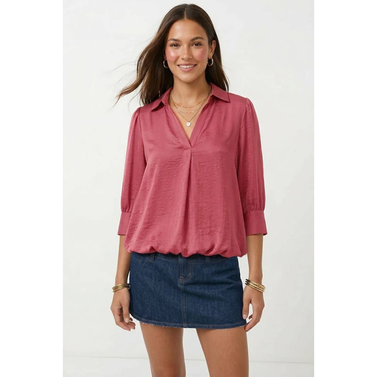 Naked Zebra high-low bubble-hem blouse on model