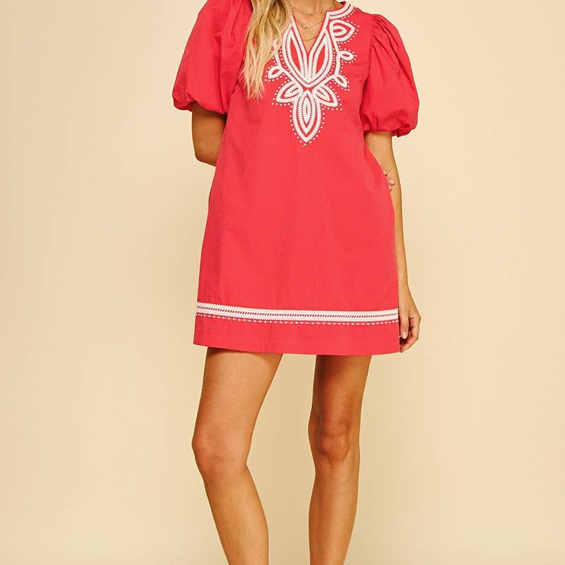 EMBROIDERED DETAIL MINI DRESS