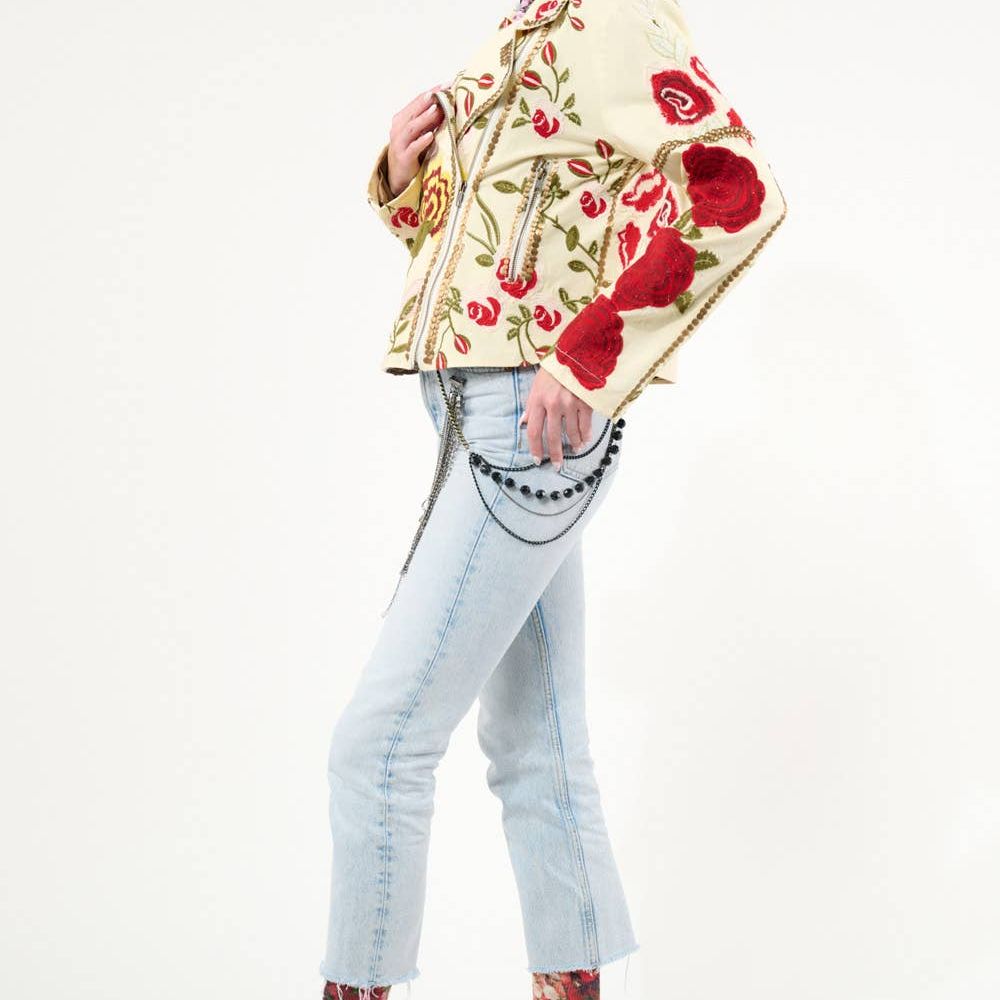 Carmen Embroidered Denim Motorcycle Jacket