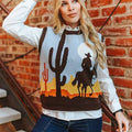 Plus Size Western Cowboy Sunset Knit Sleeveless Sweater Vest